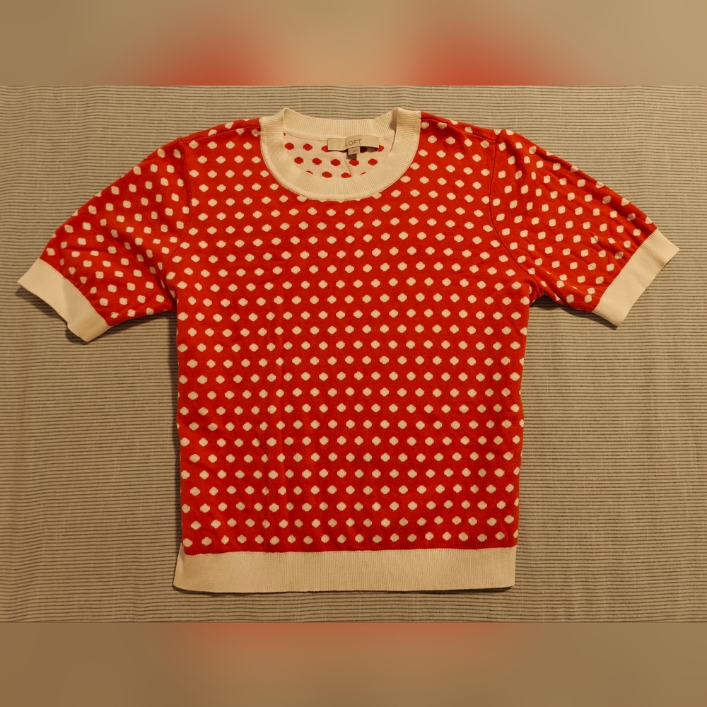 LOFT Orange and White Polka Dot Knit Top